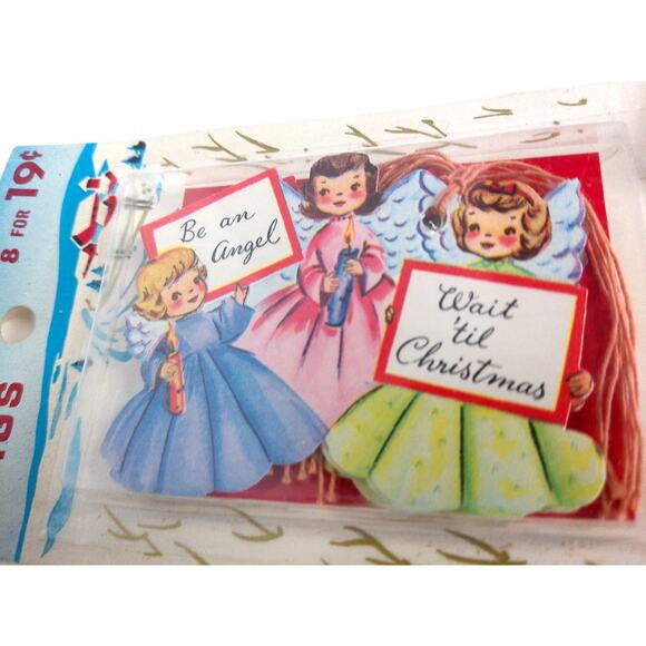 Vintage Carrington Die Cut Angel Christmas Tags Set of 8 New - Picture 5 of 5